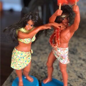 Antique Hawaiian Hula Dancer Set - Multicolor
